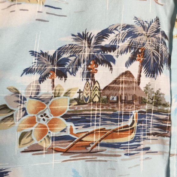 David Taylor Hawaiian Aloha Shirt Mens M Blue Button Down Outrigger Hibiscus - Picture 4 of 7